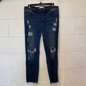 KanCan Dark Blue Distressed High-Rise Skinny Jeans